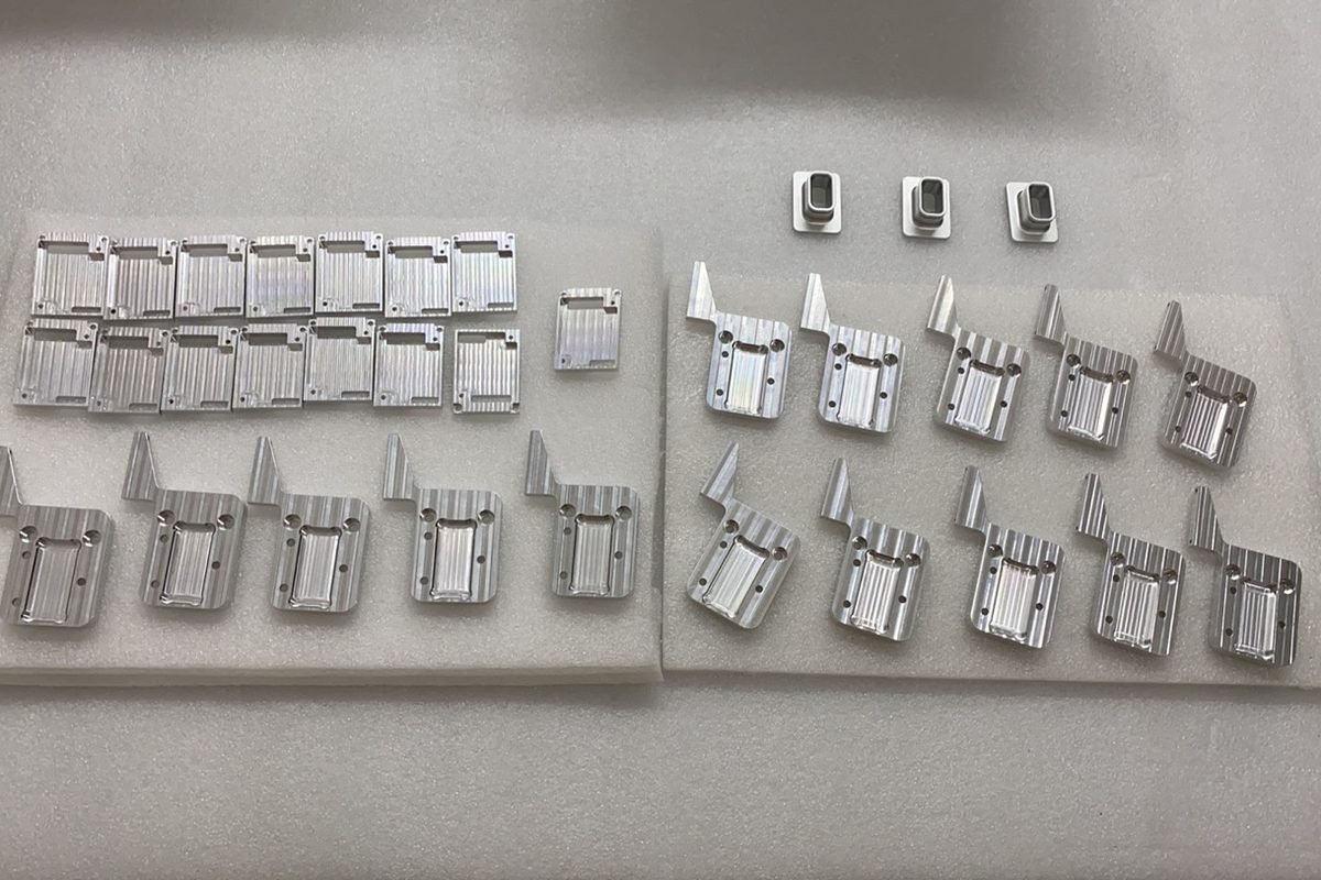 Machined components arranged for dimensional review